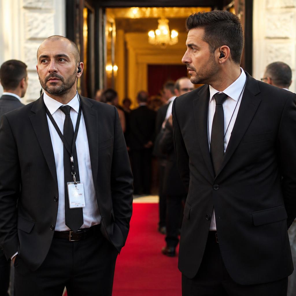 Addetti alla sicurezza all'ingresso di un evento serale