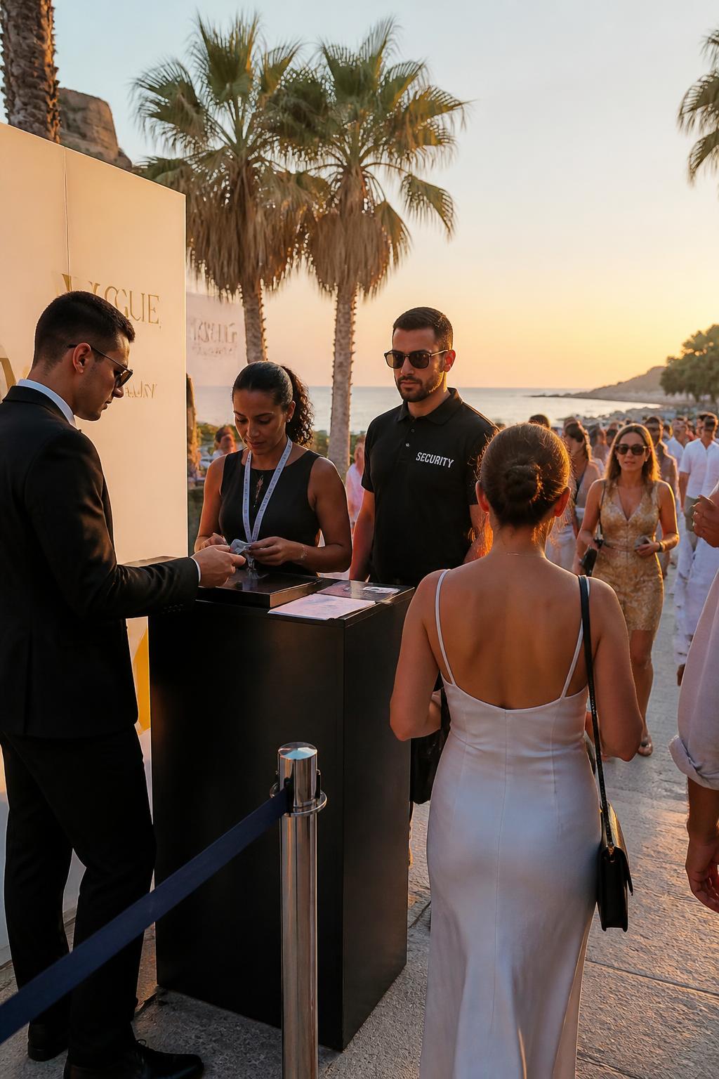 Gestione del desk accrediti al tramonto